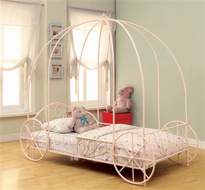 Massi Twin Carriage Canopy Bed in Powder Pink Finish by Coaster - 400155T