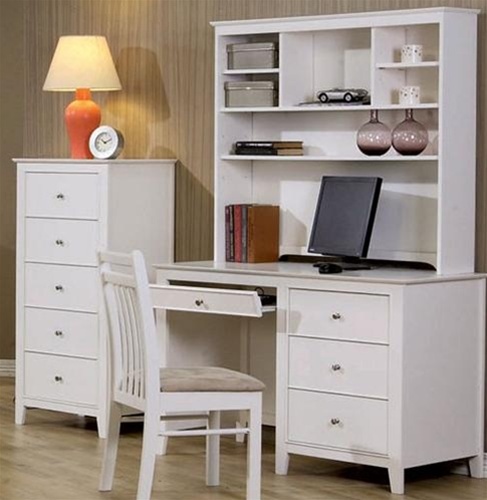 Sandy Beach Computer Desk With Hutch White Finish By Coaster 400237