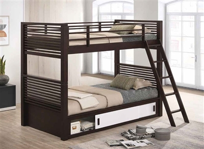 Oliver Twin/Twin Bunk Bed in Java and White Finish by Coaster - 400736T