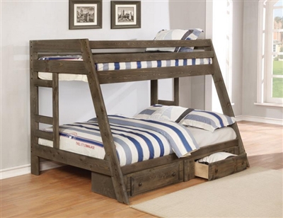 Wrangle Hill Twin Over Full Bunk Bed 3 Piece Set in Gun Smoke Finish by Coaster - 400830-S