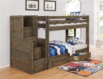 Wrangle Hill Twin Over Twin Bunk Bed 3 Piece Set in Gun Smoke Finish by Coaster - 400831-S