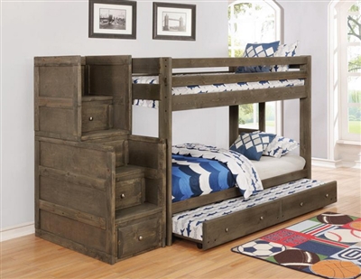 Wrangle Hill Twin Over Twin Bunk Bed 3 Piece Set in Gun Smoke Finish by Coaster - 400831-T