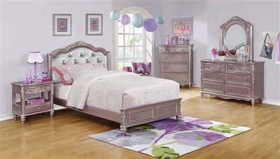Caroline 4 Piece Youth Bedroom Set in Metallic Lilac Finish by Coaster - 400890T