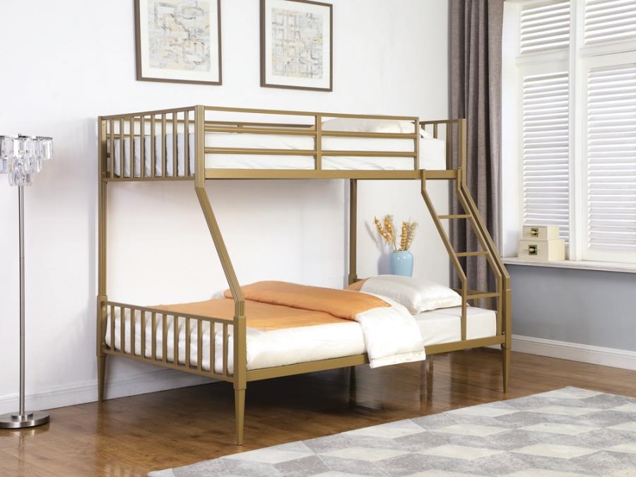 Kidron Twin Full Bunk Bed In Matte Gold, Heavy Duty Wood Bunk Beds Twin Over Full