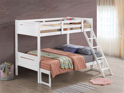 Littleton Twin Full Bunk Bed in White Finish by Coaster - 405052WHT