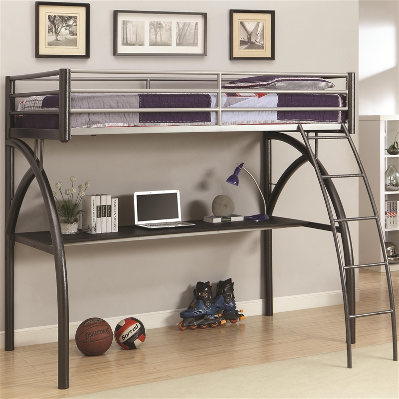 Metal Twin Workstation Loft Bed With Desk And Curved Ladder By