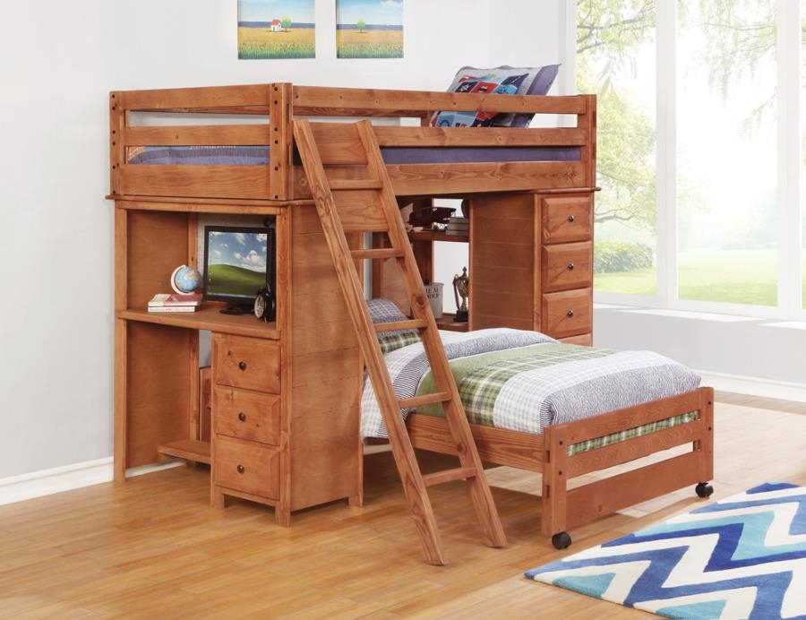Wrangle Hill Twin Workstation Loft, Young Pioneer Twin Full Bunk Bed