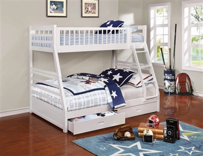 Ashton Storage Twin Full Bunk Bed in White Finish by Coaster - 460180