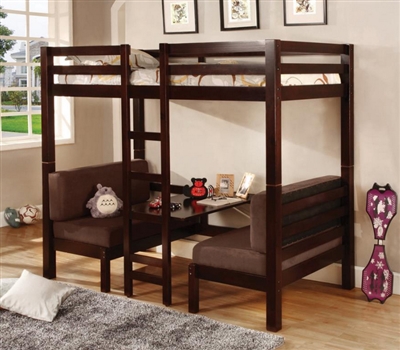 Joaquin Twin Twin Convertible Workstation Loft Bed in Medium Brown Finish by Coaster - 460263