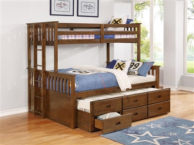 Atkin Twin XL Over Queen Bunk Bed in Weathered Walnut Finish by Coaster - 461147