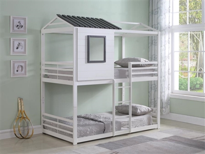 Belton Twin Twin House Bunk Bed in White and Grey Finish by Coaster - 461161
