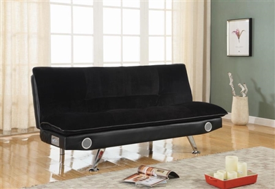 Odel Futon Sofa Bed with Bluetooth Speakers in Black Fabric by Coaster - 500187