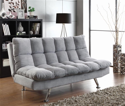 Elise Biscuit Tufted Back Futon Sofa Bed in Light Grey Fabric by Coaster - 500775