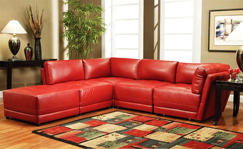 Kayson 5 Piece Red Leather Sectional By, Red Leather Sectional With Chaise