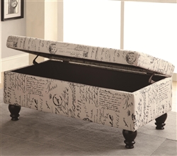 French Script Fabric Storage Bench by Coaster - 500986