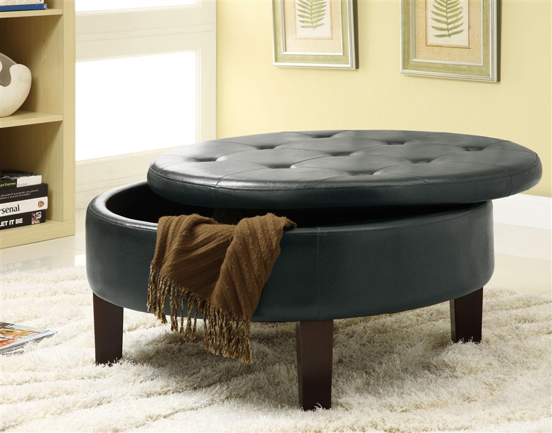 Round Black Upholstered Storage Ottoman, Round Ottoman Coffee Table Canada