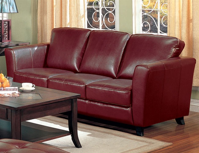 Brady Red Brown Leather Sofa By Coaster, Brady Leather Sofa