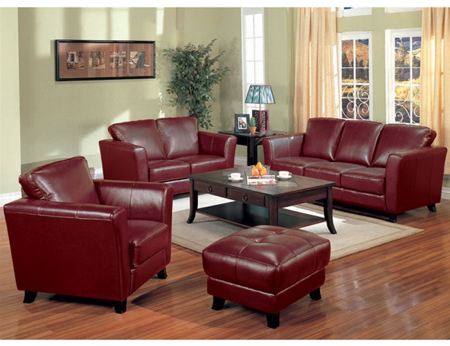 brady red brown leather living room setcoaster - 501241-2 (sofa &  loveseat)