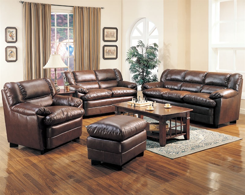 Harper 2 Piece Sofa Set In Rich Brown, Formal Living Room With Leather Sofa