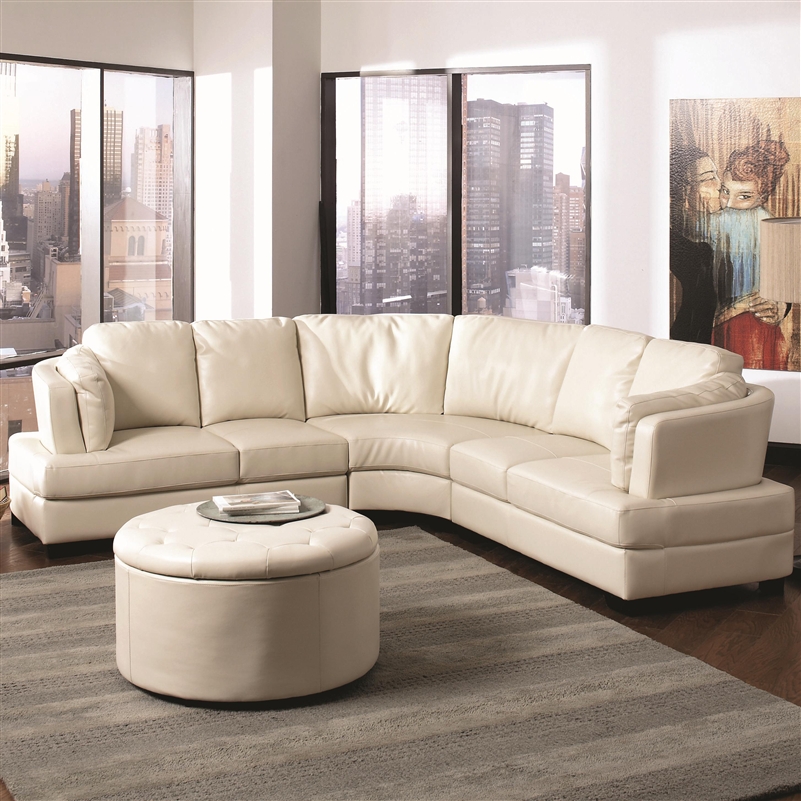 Landen Cream Leather Sectional By, Modern Cream Leather Sectional Sofa