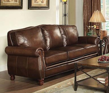 Montbrook Sofa In Hand Rubbed Brown, 100 Percent Leather Sofa Sets