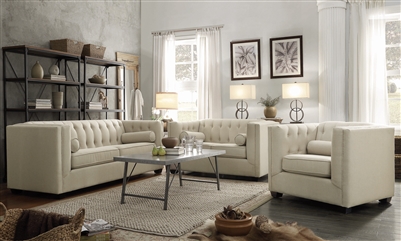 Cairns 2 Piece Tufted Sofa Set in Oatmeal Linen-Like Fabric by Coaster - 504904-S