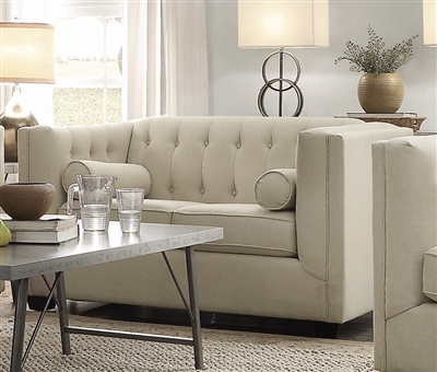 Cairns Tufted Loveseat in Oatmeal Linen-Like Fabric by Coaster - 504905
