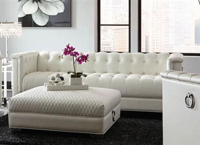 Chaviano Sofa in Tufted Pearl White Leatherette by Coaster - 505391