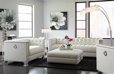 Chaviano 2 Piece Sofa Set in Tufted Pearl White Leatherette by Coaster - 505391-S