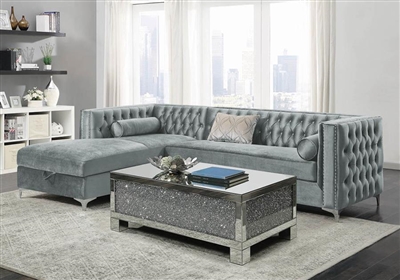 Bellaire Storage Sectional in Silver Velvet Fabric by Coaster - 508280