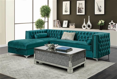 Bellaire Storage Sectional in Teal Velvet Fabric by Coaster - 508380