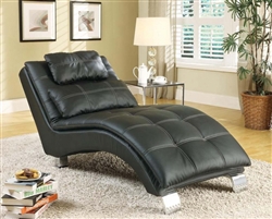 Black Leather Like Vinyl Accent Chaise by Coaster - 550075