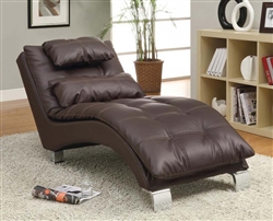 Dark Brown Leather Like Vinyl Accent Chaise by Coaster - 550076