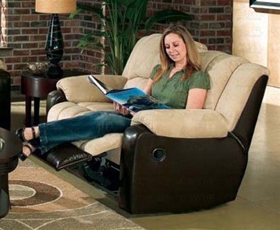 tempo double reclining loveseat in two tone cover combination by coaster 550312
