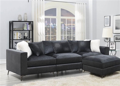 Schwartzman 4 Piece Sectional Sofa in Charcoal Velvet Upholstery by Coaster - 551391-004