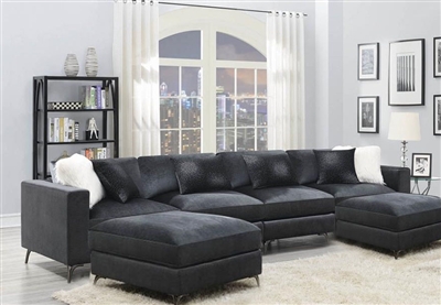 Schwartzman 6 Piece Sectional in Charcoal Velvet Upholstery by Coaster - 551391-006