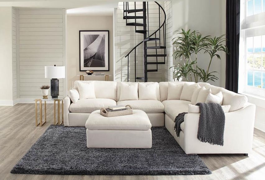 Hobson 3 Piece Sectional in Off White Linen Like Fabric by Coaster