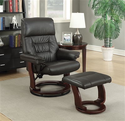Chocolate Glider Recliner Chair with Matching Ottoman by Coaster - 600084