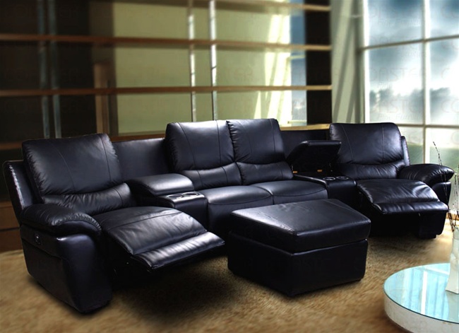 Manual Recline Black Leather Sectional, Lucerne Leather Power Motion Sofa