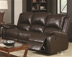Boston Reclining Sofa in Brown Leather Like Vinyl Upholstery by Coaster - 600971