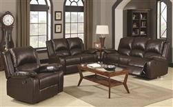 Boston Reclining 2 Piece Sofa Set in Brown Leather Like Vinyl Upholstery by Coaster - 600971S