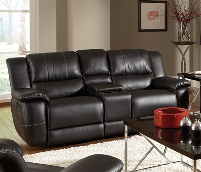 Lee Gliding Reclining Console Loveseat in Black Leather Upholstery by Coaster - 601062