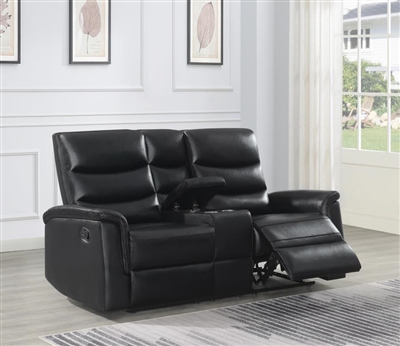 Dario Reclining Console Loveseat in Black Performance Leatherette Upholstery by Coaster - 601515