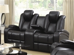 Delange Power Reclining Console Loveseat in Black Performance Leatherette by Coaster - 601742P