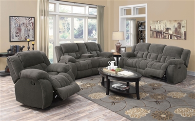 Weissman 2 Piece Reclining Sofa Set in Grey Padded Textured Fleece by Coaster - 601921-S