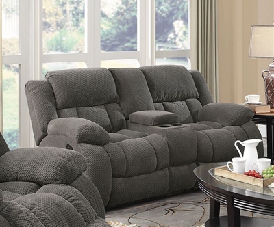 Weissman Reclining Console Loveseat in Charcoal Chenille by Coaster - 601922