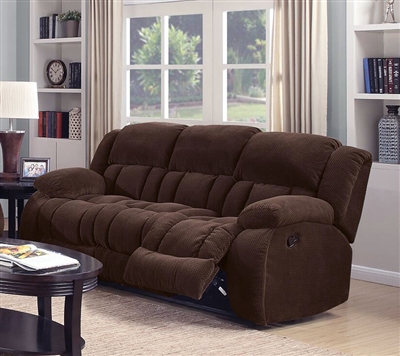 Weissman Reclining Sofa in Chocolate Brown Padded Textured Fleece by Coaster - 601924