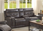 Trenton Reclining Console Loveseat in Dark Grey Leatherette Upholstery by Coaster - 602065