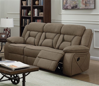 Higgins Reclining Sofa in Tan Performance Coated Microfiber Upholstery by Coaster - 602264