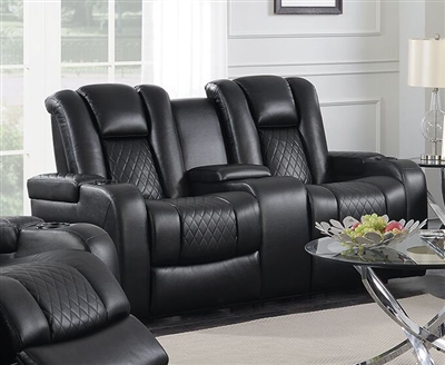 Delangelo Power Console Loveseat in Black Leather Like Upholstery by Coaster - 602302P